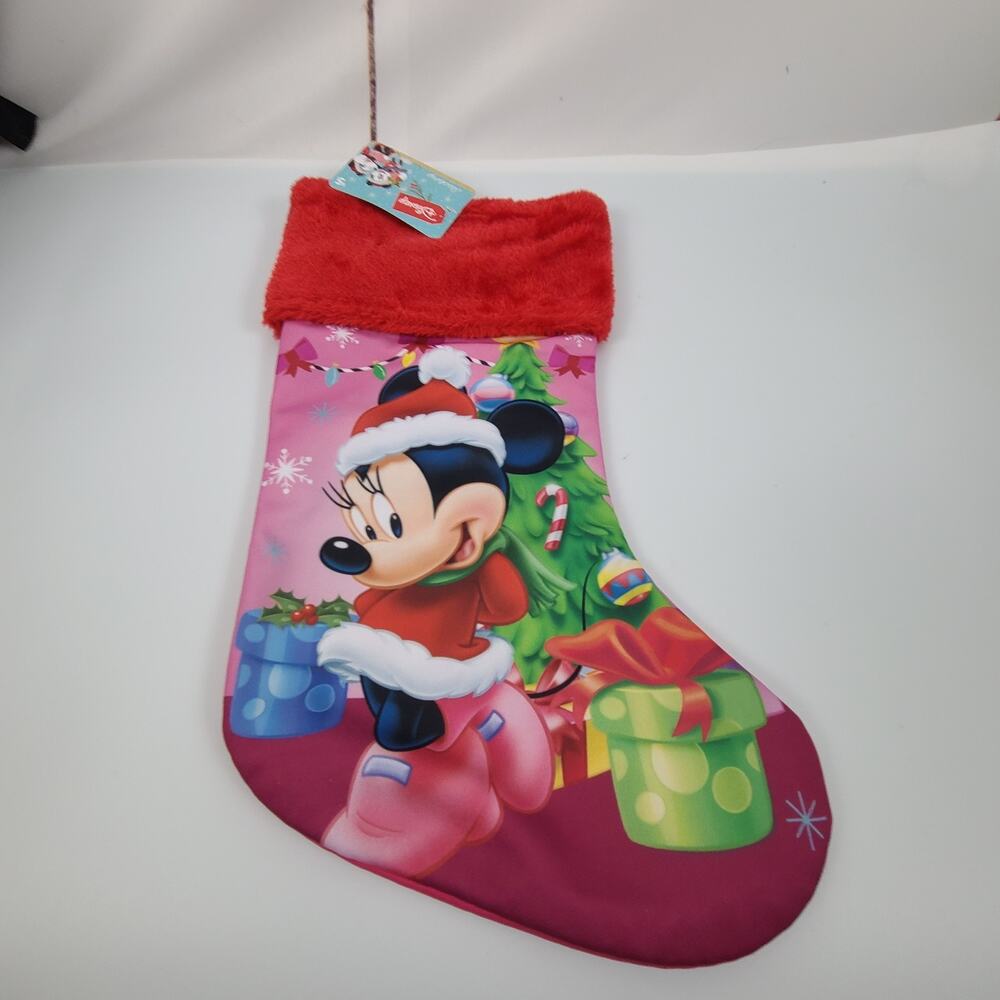 DISNEY MINNIE MOUSE 15"‎ Christmas Stocking Faux Fur Trim Holiday NEW